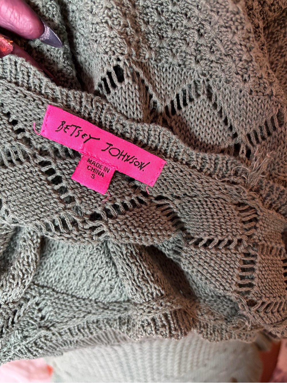 Betsey Johnson Olive Green Knit Ruffle-Hem Mini Dress - Picture 2 of 2